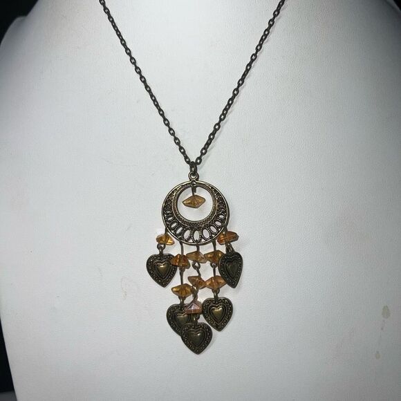 Boho Burnished Gold Tone And Bead Statement Necklace - Picture 3 of 6